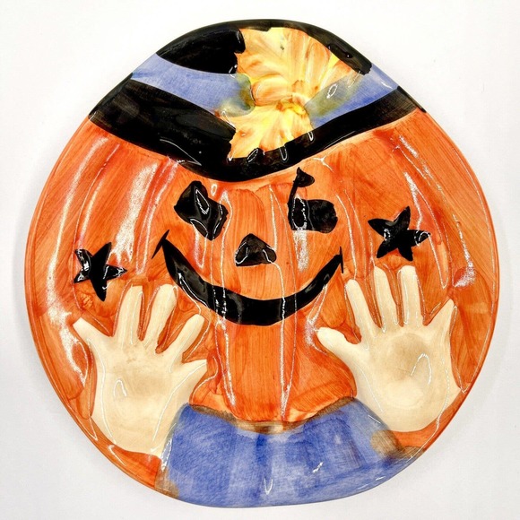 Vintage Ruby Halloween Plate 7” Ceramic Pumpkin Candy Dish Jack o Lantern Decor - Picture 1 of 5